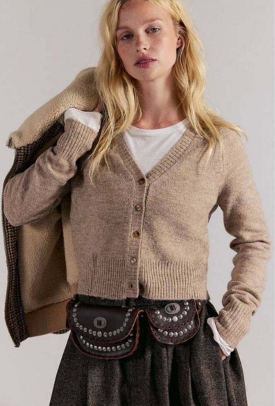 NEW! Free People 'School Girl' Crop Cardigan in FEATHER GRAY MELANGE (XS)